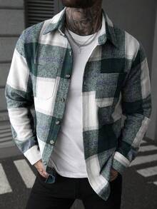 Manfinity CasualCool Men's Casual Plaid Button-Up Shacket, Perfect Holiday Gift For Boyfriend & Husband Men Shacket Men Flannels