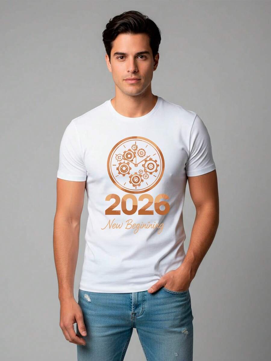 Shendy Vendy Men's 100% Cotton T-Shirt With Round Neck And Short Sleeves, Ideal For The Holiday Season And New Year's Celebrations 2025 2026 - 白色 - 查看 1