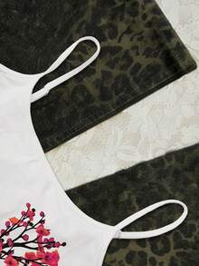 SHEIN Camisola feminina casual e versátil com estampa de letras e galhos. - Multicolorido - Ver 4