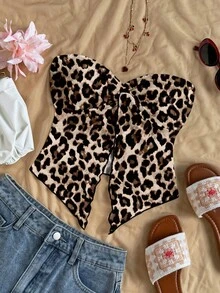 Soleia Top de mujer con estampado de leopardo marrón minimalista y casual, adecuado para primavera/verano, vacaciones, playa - Multicolor - Ver 6