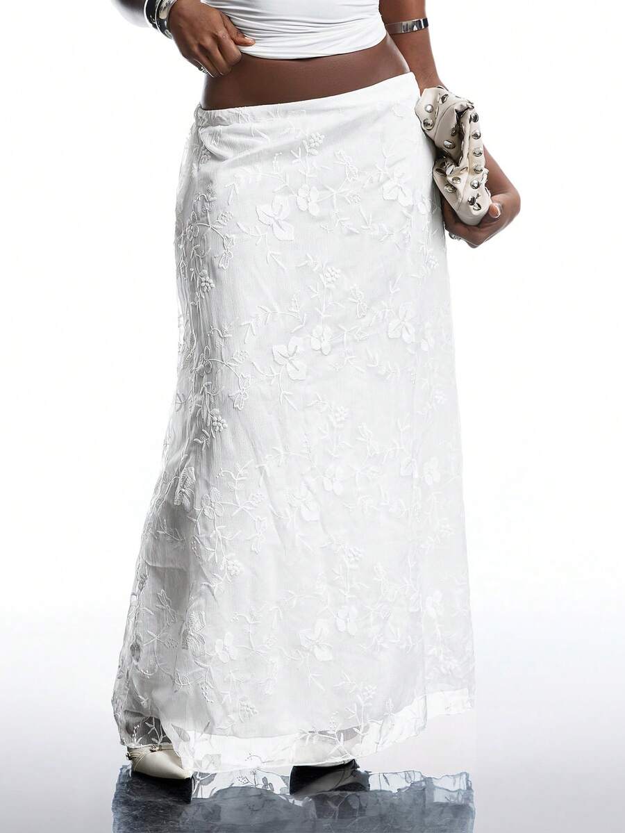 SHEIN EZwear Váy dài mùa hè thường ngày bằng vải jacquard màu trơn cỡ lớn cho nữ - trắng - Xem 1