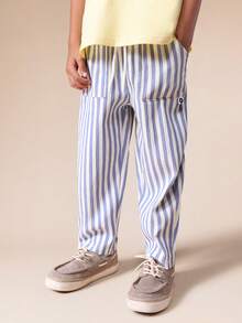 SUMWON Creative Studios 印花宽松短袖T恤和竖条纹休闲裤套装，适合夏季度假穿着 - 黃色 - 查看 4