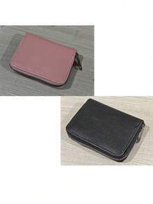 1 Piece Of Artificial Leather Card Holder Wallet, Neutral Zipper Card Sleeve, 22 Card Capacity, Used For Bank, Credit Card, Debit Card, Business And ID Card Storage,Back To School,School Supplies