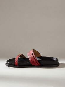 Solecia 女士时尚黑色舒适平底沙滩凉鞋 - 紅色 - 查看 3