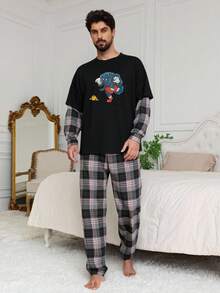 DAZY Set pijama bărbătesc din 2 piese cu imprimeu în carouri multicolor, primăvară/toamnă - Multicolor - Vizualizare 3