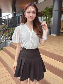 FRIFUL Women's Elegant Commuter Ruffle Trim Mesh T-Shirt, Summer - White - View 3