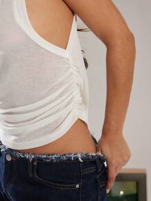 Denimoi Semi Sheer Scoop Neck Tank Top With Low Armhole Sexy Tops Fashionable Everyday Wear Streetwear - White - View 6