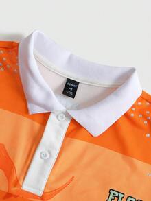 ROMWE MEN Street Life 男士Polo衫，休闲春夏街头风美式短袖Polo衫 - 橘色 - 查看 5