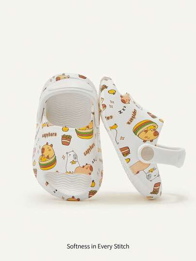 Cozy Pixies 1双透气露趾可爱卡通卡比巴拉拖鞋，夏季户外沙滩防滑平底婴儿拖鞋