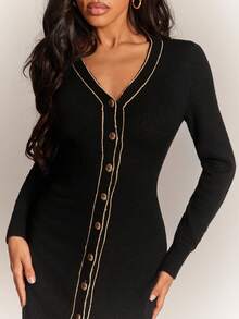 Radiana Women's Elegant Front Button Fitted Knit Dress, Suitable For Commuting,Spring To Summer, - Multicolor - View 8