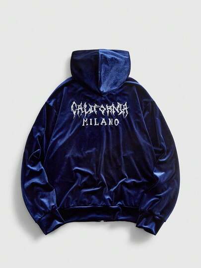 Street Life Men's Casual Velvet Letter Embroidered Hoodie Sweatshirt