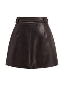 Ellevyn Falda midi minimalista de cuero de poliuretano burdeos con corte evasé - Marrón Mocha - Ver 8