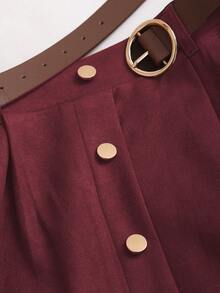 Sweetra Women's Coffee Brown Suede Faux Skirt With Single-Breasted Design, Autumn/Winter Western Skirts