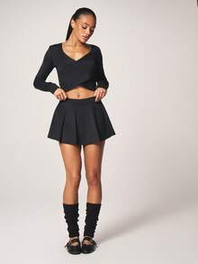 MISSGUIDED Active High Waisted Pleated Tennis Skort With Built In Shorts For Athletic Performance And Casual Wear - Black - View 3