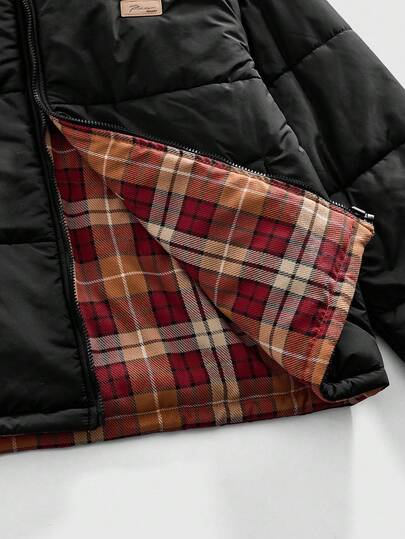 2-Way Wear Red & White Plaid Men's Casual Zip-Up Long Sleeve Jacket, Winter