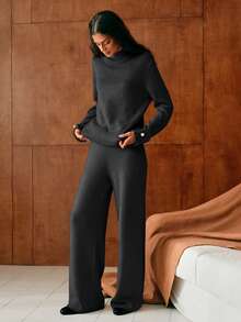 MOTF PREMIUM HIGH NECK BUTTON DETAIL SWEATER & SWEATER PANTS - Grey - View 7