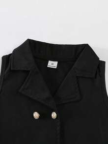 SHEIN Elladie kids 两件套少女优雅红色无袖西装背心和阔腿裤套装，正式通勤装，时尚别致 - 黑色 - 查看 8