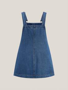 SHEIN MOD 大码女式工装口袋设计休闲牛仔背带裙夏季连衣裙春季服装女士情人节连衣裙嘉年华服装沙滩裙派对裙生日裙度假裙女士休闲连衣裙女士蓝色牛仔背带裙，配有可调节肩带和前口袋迷你背带裙女士复古风格 - 中等水洗藍 - 查看 2