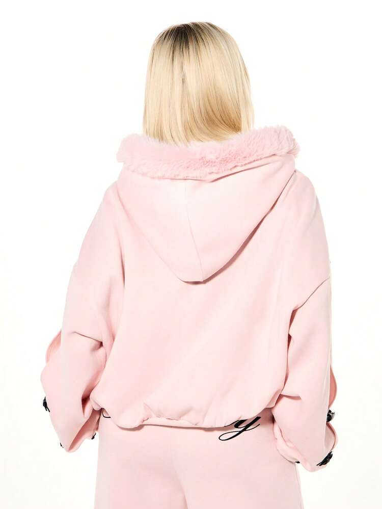 SUMWON WOMEN Oversized Pink Hoodie With Fur Hood For Valentine