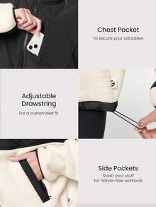 GLOWMODE Cloud Fleece Double The Glow 双色腰长抽绳下摆拉链夹克，配有侧拉链口袋，适合日常休闲装秋冬 - 黑與白 - 查看 4