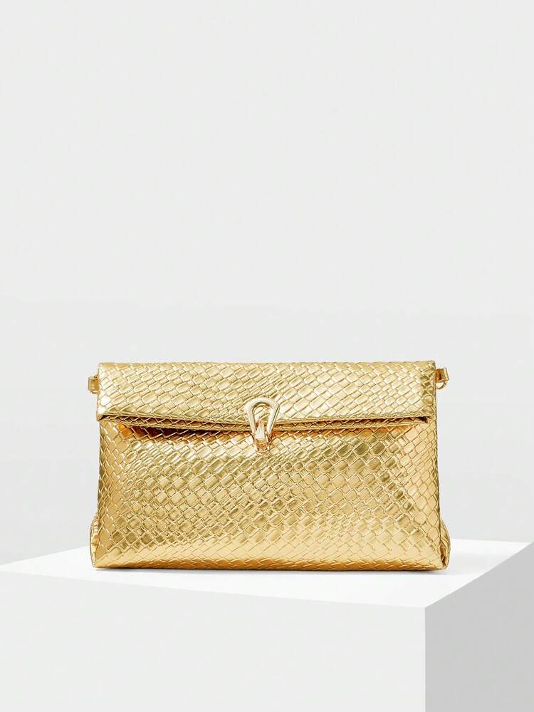 SAC POCHETTE ÉLÉGANT ET POUR FEMMES EN MATÉRIAU TRESSÉ GAUFRÉ AVEC FERMETURE À MATÉRIEL RAFFINÉ, CONVIENT POUR LES DÉPLACEMENTS QUOTIDIENS, LES COURSES, LE NOUVEL AN