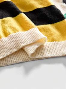 ROMWE MEN Men's Embroidered Pattern Striped Long Sleeve Sweater - Multicolor - View 5