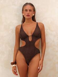 Swim Chiccia 女士镂空性感连体泳衣，可调节交叉后背带，适合海滩、泳池、派对、度假、春夏穿着 - 黑色 - 查看 6