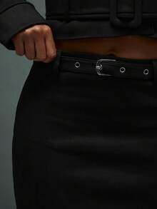 Hauture Jupe fendue de couleur unie polyvalente pour femmes, convient pour le trajet domicile-travail - Noir - Voir 4