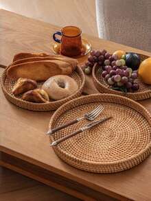 1 件日式手工编织储物篮，纯色藤条编织篮，适合家庭、客厅、餐厅和户外野餐情人节、情人节婚礼、生日