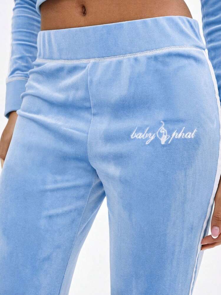 BABYPHAT Velour Flare Joggers High Waisted Wide Leg Pants With Decorative Pockets Casual Lounge Bottoms