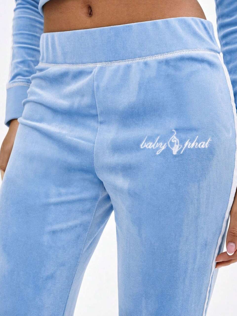 BABYPHAT Spodnie dresowe z weluru z szerokimi nogawkami i wysokim stanem oraz ozdobnymi kieszeniami, swobodne, domowe spodnie