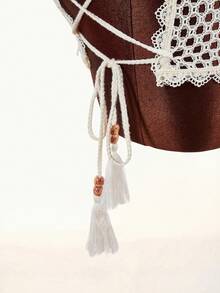 Amplova Cubrecosturas de traje de baño de mujer con adorno de encaje soluble en agua, crochet transparente con cordón, sexy y apropiado para usar en resorts y atuendos de playa - Albaricoque - Ver 9