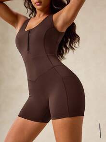 OutZeal Women Tummy Control Cool Touch Backless Removable Pads Half-Zip Outdoor Jumpsuit Camping Hiking - Brown - View 10