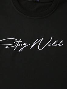 ROMWE MEN 男士花卉刺绣宽松圆领短袖T恤，休闲夏季款 - 黑色 - 查看 5