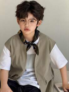 DAZY Tween Boy's Casual Solid Color Sleeveless Jacket, Summer Spring - Khaki - View 3