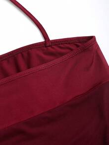 SHEIN Sweetro Body con cuello halter, atado, con parches de malla, sexy, para primavera/verano - Burdeos - Ver 4
