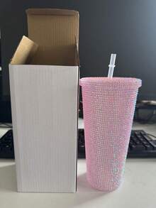 1pc 12 Oz (About 340 G) Sparkler Cup Handmade Rhinestone Set, Built-In Double Plastic Cup With Lid, Straw - Perfect For DIY Custom, Iced Coffee And Water, Home Office Party Beach, Ladies Gift - Multicolor - View 11