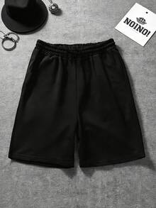 Manfinity Dauomo Quần short thể thao nam mùa hè, kiểu dáng thường ngày, có dây rút ở eo và họa tiết chữ số & chữ cái. - màu đen - Xem 2