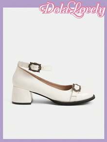 Dola Lovely 女士时尚百搭复古甜美搭扣高跟鞋 - 白色 - 查看 3
