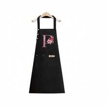1PC Alphabet Series Black Base With Colorful Letters And Holographic Flower Pattern Cute Heart Print Apron, Perfect For Parties And Weddings, Made Of Peach Skin Fabric, Suitable For Kitchen, And Home Use – Unique Initial Letter Meaning Style. - Multicolor - View 24