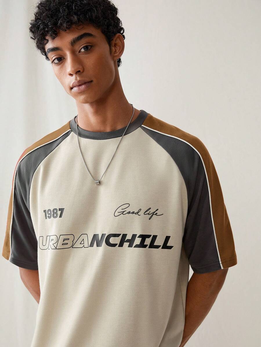 SWAVVY Áo thun nam tay ngắn dệt kim, kiểu dáng thường ngày, trẻ trung, rộng rãi, phối họa tiết, in hoa. - màu nâu - Xem 1