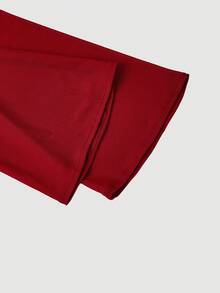 SHEIN MOD 女士优雅派对纯色喇叭袖鱼尾中长连衣裙 - 紅色 - 查看 4