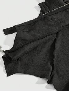ROMWE Gothic Palace Style Halloween Bat Collar Hem Cross Decor Women Fitted Vest Jacket - Black - View 5