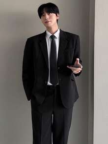 DAZY 男士黑色修身商务西装套装，适合通勤，春秋季穿着 - 黑色 - 查看 6