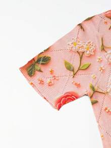 SHEIN LUNE Women's Casual Vacation Style 3D Floral Pointelle Knit Top, Spring/Autumn - Pink - View 3