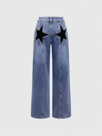 Grunge Punk Jeans de pierna recta y cintura baja con estampado de estrella de estilo Y2K