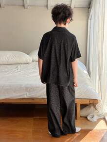 DAZY Tween Boy Leopard Print Jacquard Short Sleeve Top And Pants Pajama Set Spring - Black - View 6