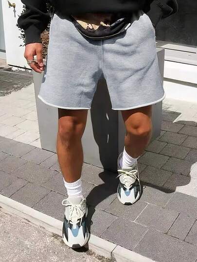 Coolqubz 1pc Casual Knit Shorts For Teenage Boys, Comfortable Fabric, Slim Fit Design, Suitable For Various Occasions, Spring/Summer New Arrival