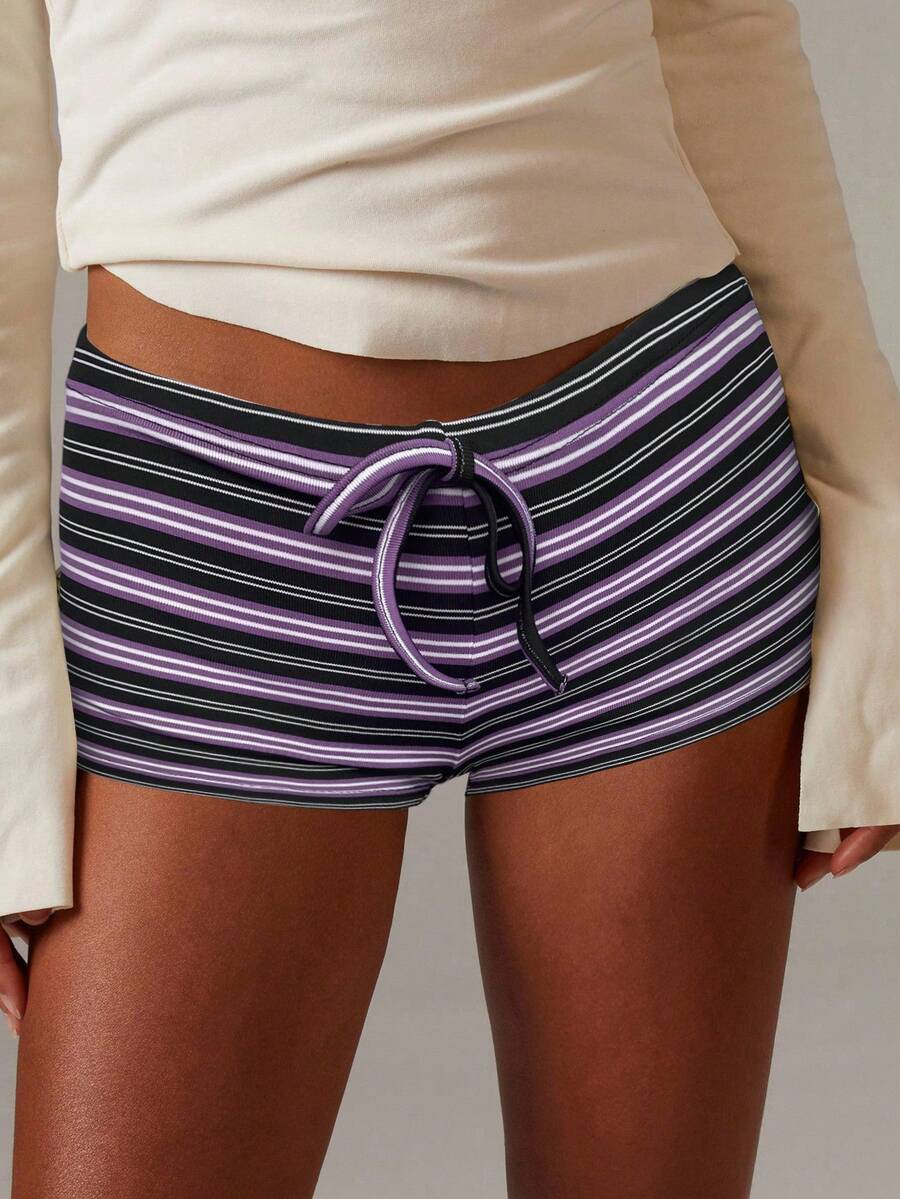Athîral Quần short bó sát kẻ sọc bằng vải jersey dành cho nữ - Màu tím - Xem 1