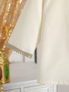 SHEIN 2pcs/Set Baby Boy Infant Toddler Newborn Spring/Summer Floral Trim Long Sleeve Casual Shirt With Matching Pants Set, Suitable For Outings, Comfortable Home Wear, Light Sports, And Birthday Party Muslim Baby Boy Clothes Baby Boy Party Wear Baby Arabic Clothing Baby Boys Outfit - Apricot - View 7